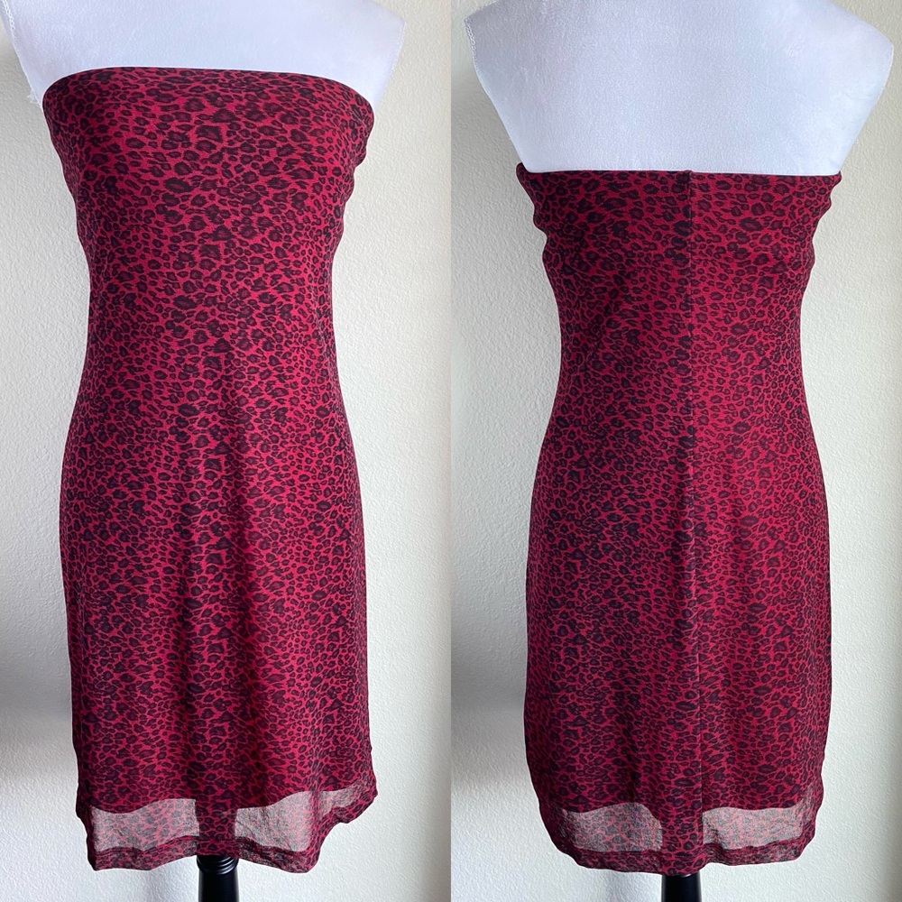 Vintage Y2K Express red leopard print mesh tube dress 4
